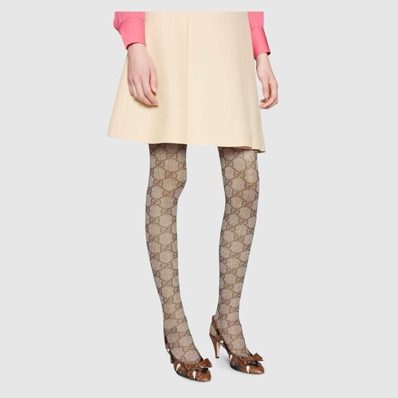 NEW Gucci Tights Brown GG Print Supreme Size L - Picture 5 of 9